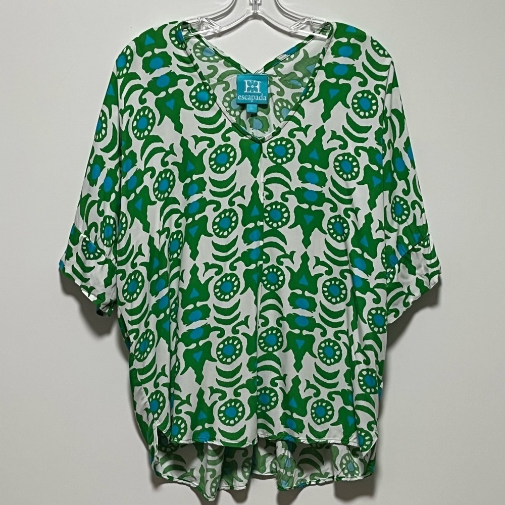 Escapada Bold fun abstract floral dolman sleeves tropical-inspired v-neck blouse